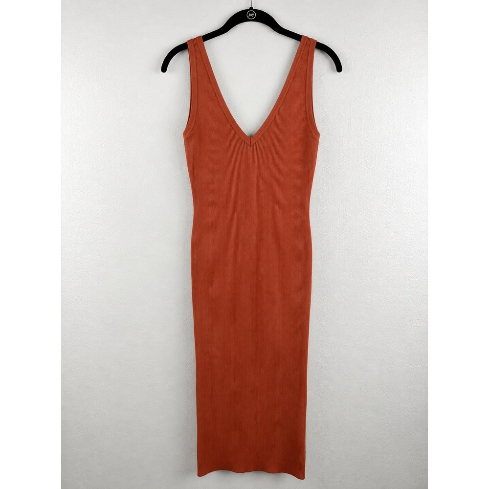 House of Harlow 1960 Rust Orange Ribbed V-Neck Midi Sweater Dress Size M - Picture 2 of 6